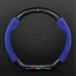 15" D-Shape Suede Carbon Fiber Steering Wheel Cover Blue For Mercedes-Benz - Imagen 1 de 5