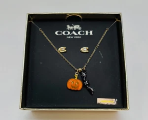 COACH Halloween Pumpkin and Bat Pendant Necklace Set Earrings CZ006 2024 NWT - Picture 1 of 3