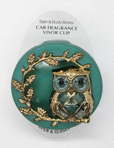 New Bath & Body Works Owl On Branch Visor Clip Car Fragrance Holder Green & Gold - Picture 1 of 2