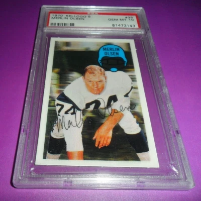 1970 Kelloggs 3D Football #35 MERLIN OLSEN Los Angeles Rams HOF GEM MINT PSA 10 - Image 1 of 2