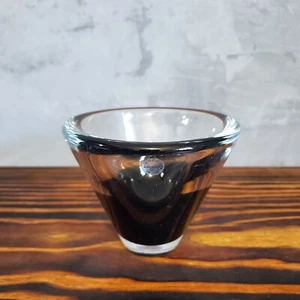 SALVIATI CONI BLACK VOTIVE HOLDER ART GLASS VASE VENEZIA MURANO GLASS ITALY - Picture 1 of 9