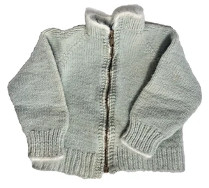 Hand knit baby sweater vintage light blue wool full brass zipper imperfect *READ - Picture 1 of 15
