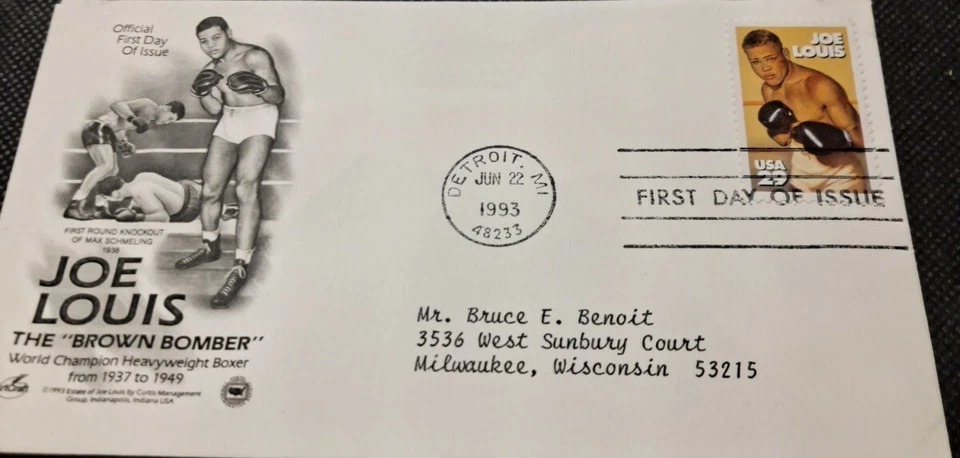 1993 JOE LOUIS THE BROWN BOMBER FIRST DAY OF ISSUE FIRST DAY COVER!   e4577XDT - Image 1 of 2