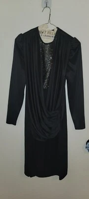 Vestido de Cóctel Riccardo Drapeado Acanalado Negro y Metálico Años 80 De Colección Dorado Niñas M/L Foto 1 de 4