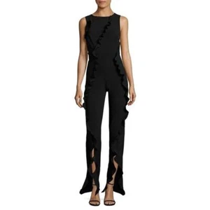 Saloni Mara Jumpsuit mit Rüschen ausgestellt schwarz Gr. 6 ärmellos V-Ausschnitt hinten - Bild 1 von 17