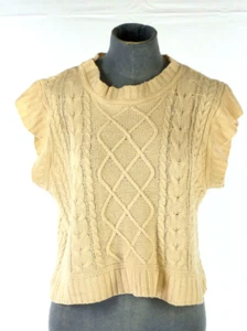 Knit Vest Crop Top Jumper Ivory Aran Mock Neck Sweater Trendy Worm Size S - Picture 1 of 9