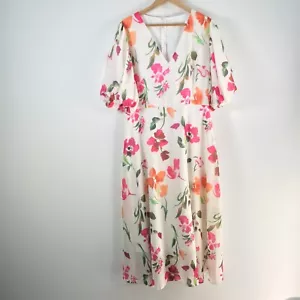 Gingham and heels dress womens 16 maxi fit flare white floral short sleeve106180 - Picture 1 of 12