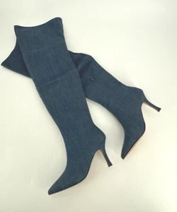 Lisa Vicky Over The Knee Boots Ave Dark Blue Denim Size 9.5 New Awesome - Picture 1 of 13