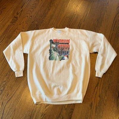 VTG 80s USA Made Sweatshirt XXL Statue Of Liberty You Messed With Wrong Woman Foto 1 de 4