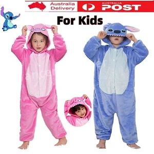 Kids Blue Stitch Kigurumi Pajamas Homewear Cosplay Costume Birthday - Picture 1 of 16