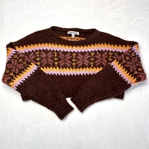 Urban Outfitters Cropped Pullover Gr. M Braun Rosa Gelb FairIsle Neu ohne Etikett - Bild 1 von 12