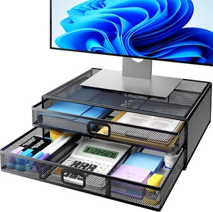 2 Tier Monitor Stand, Metal Monitor Riser with Drawer, Desk Organizer, Monitor,, - Afbeelding 1 van 12
