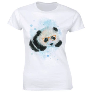 Hipster Nerdy Panda Bear with Glasses Funny Cute T-Shirt for Women - Picture 1 of 2