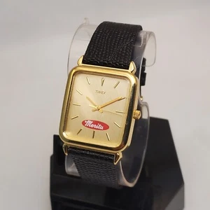 RARE TIMEX MERITA TANK LA CELL GOLD FACE QUARTZ MEN'S WATCH NEW BATTERY - Picture 1 of 10
