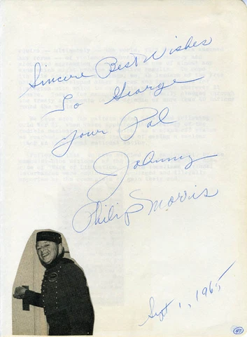 JOHNNY "PHILLIP MORRIS" ROVENTINI - AUTOGRAPH NOTE SIGNED 09/01/1965 Cover