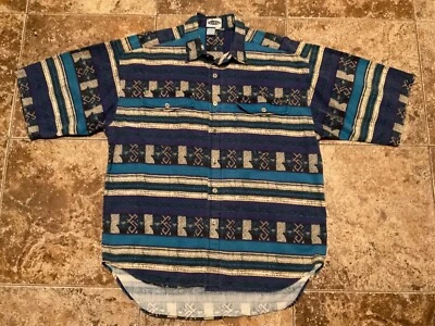 VINTAGE MOTTO REDDOT BUTTON UP SHIRT ( MENS LARGE ) CANVAS SOUTHWESTERN PRINT - Image 1 of 4