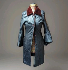 Vintage 1990s Sandersan Deri Rave Goth Club Mallgoth Leather Red Fur Jacket Sz S - Bild 1 von 14