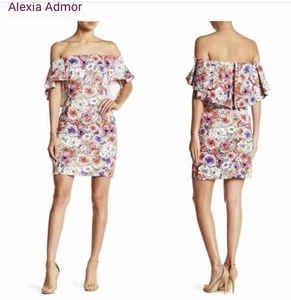 New Alexia Admor Floral Off the Shoulder Flutter Sleeve Sheath Dress Size 2 - Picture 1 of 6