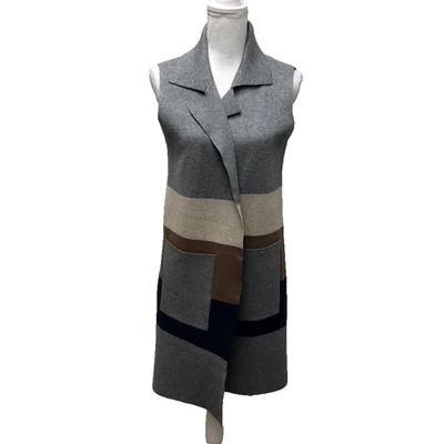 Cardigã THML suéter jumper feminino listra média comprimento médio sem mangas boho - Imagem 1 de 4