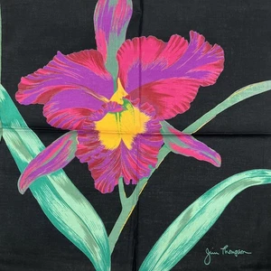 "Servilleta o pañuelo Jim Thompson púrpura rosa flor de iris negro seda 15"" cuadrados" - Imagen 1 de 4