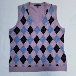 Brooks Brothers 346 Women’s Purple Argyle Sweater Vest 100% Merino Wool Size XL - Picture 1 of 7