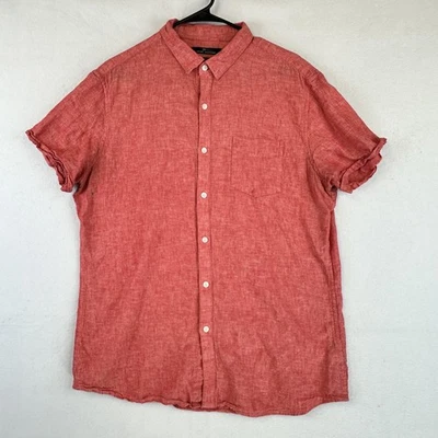 Marc Anthony Shirt Mens Large Red Linen Blend Slim Fit Short Sleeve Button Up - Image 1 of 4