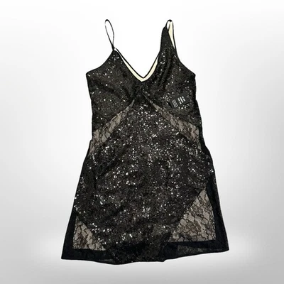 Express Sequin Lace Mini Dress Black Party Cocktail Sleeveless V-Neck Size S - Image 1 of 4