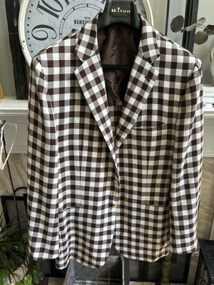 KITON men's recent cashmere sport jacket blazer brown white large check US 46L - Image 1 of 4