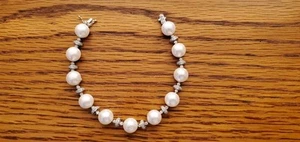 14K White Gold Diamond and Pearl Bracelet 7" long-Elegant! - Picture 1 of 6