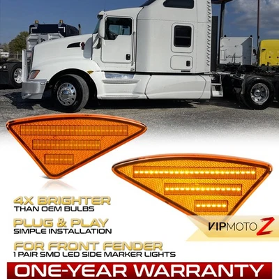 FULL LED Amber Side Marker Lights For 2008-2017 Kenworth T660 T170 T270 T370 - Image 1 of 4