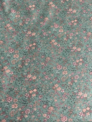 Vtg 1990's Joan Kessler Green Pink Floral Calico Fabric 1 Y Quilt Cotton F64 - Image 1 of 3