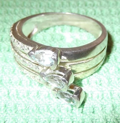 Damenring - 925er Sterling Silber - Gr. 58 - 6,7 Gramm - Aquamarine & Zirkone - Bild 1 von 4