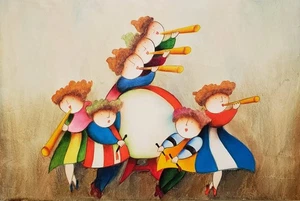 Kids playing music #3 , 24x36 -100% Hand Painted Oil Painting on Canvas - Picture 1 of 6