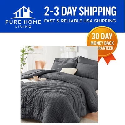 Conjunto de Roupa de Cama Queen com Certificado OEKO-TEX - 7 Peças Seersucker Conforto e Elegância - Imagem 1 de 4