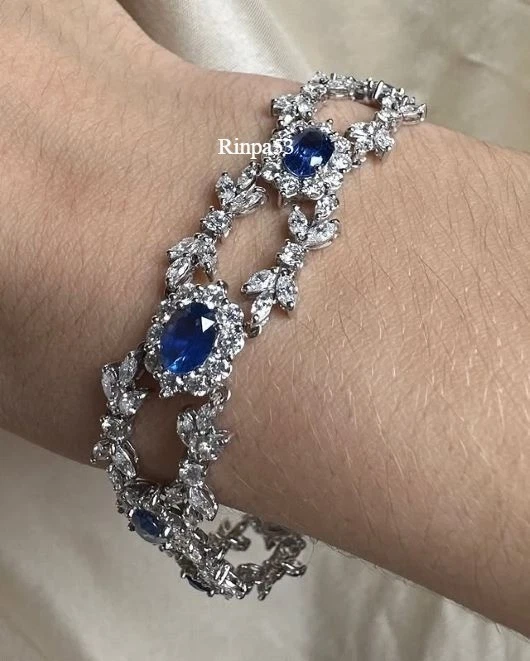 Brazalete de mujer creado en laboratorio diamante zafiro azul alfombra roja desgaste joyería 925 S Foto 1 de 4