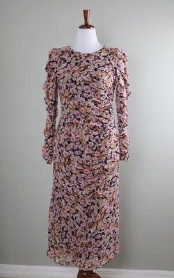 ZARA Shirred Ruffle Sleeve Floral Lined Gorgeous Maxi Dress Size Large - Image 1 of 4