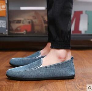New Summer Men Cotton Linen Breathable Shoes Slip On Loafers Moccasin-gommino sz