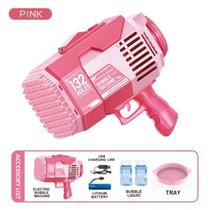 132 Hole Magic Rocket Launcher Pink Bubble Gun Bubble Bazooka Bubble Machine Toy - Picture 1 of 6