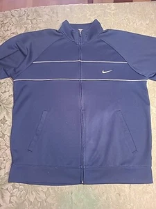 Mens Blue Nike Swoosh Vintage Look Full Zip Athletic Sweater Jacket Pockets Mens - Picture 1 of 9