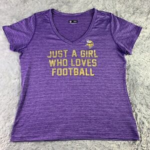 Minnesota Vikings Shirt Womens XL Vneck Short Sleeve Purple Stripes Loves NFL