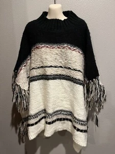 Poncho donna A.N.A multi righe misto acrilico/lana nuovo con etichetta taglia XL - Foto 1 di 8