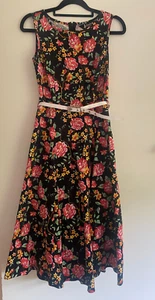 Lady Vintage Black Floral Dress, Size 10, Excellent Condition - Picture 1 of 2