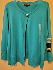 NWT Jones New York Surf Spray Blue One Button Long Sleeve Cardigan Sweater sz XL - Picture 1 of 5