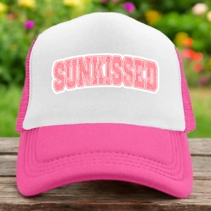 Summer trucker hat womens O/S pink snapback floral spellout beach sunkissed - Picture 1 of 3