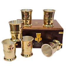Drinking Shot Glass Ship Barware Silver Coated Anchor Brass With Long Wooden Box