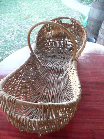 Antique FRENCH Estate Woven Wicker Champagne Grape Harvest Basket plus postcard Cover