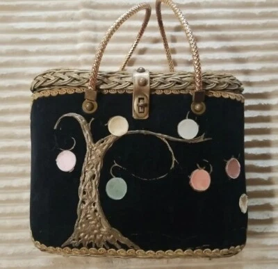 Винтажный 1950-е Midas of Miami плетеная птица деревья бархат сумочка середины века современный MCM  - Изображение 1 из 4