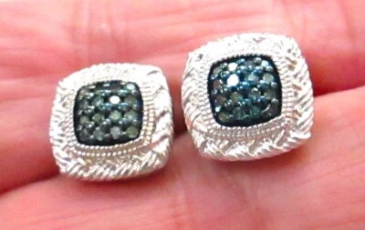 AFFINITY   .25 ct. Blue Diamond Halo Stud Earrings. NEW - Image 1 of 4