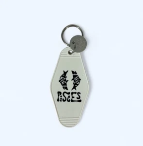 PISCES Zodiac Stars Retro Motel Lilac Black Keychain - Picture 1 of 3