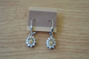 1.50ct Champagne / White Moissanite Leverback Earrings Platinum over Fine Silver - Picture 1 of 7